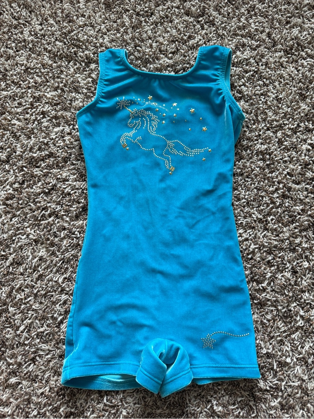 Girls' Turquoise Unicorn Rhinestone Gymnastics Leotard One-Piece